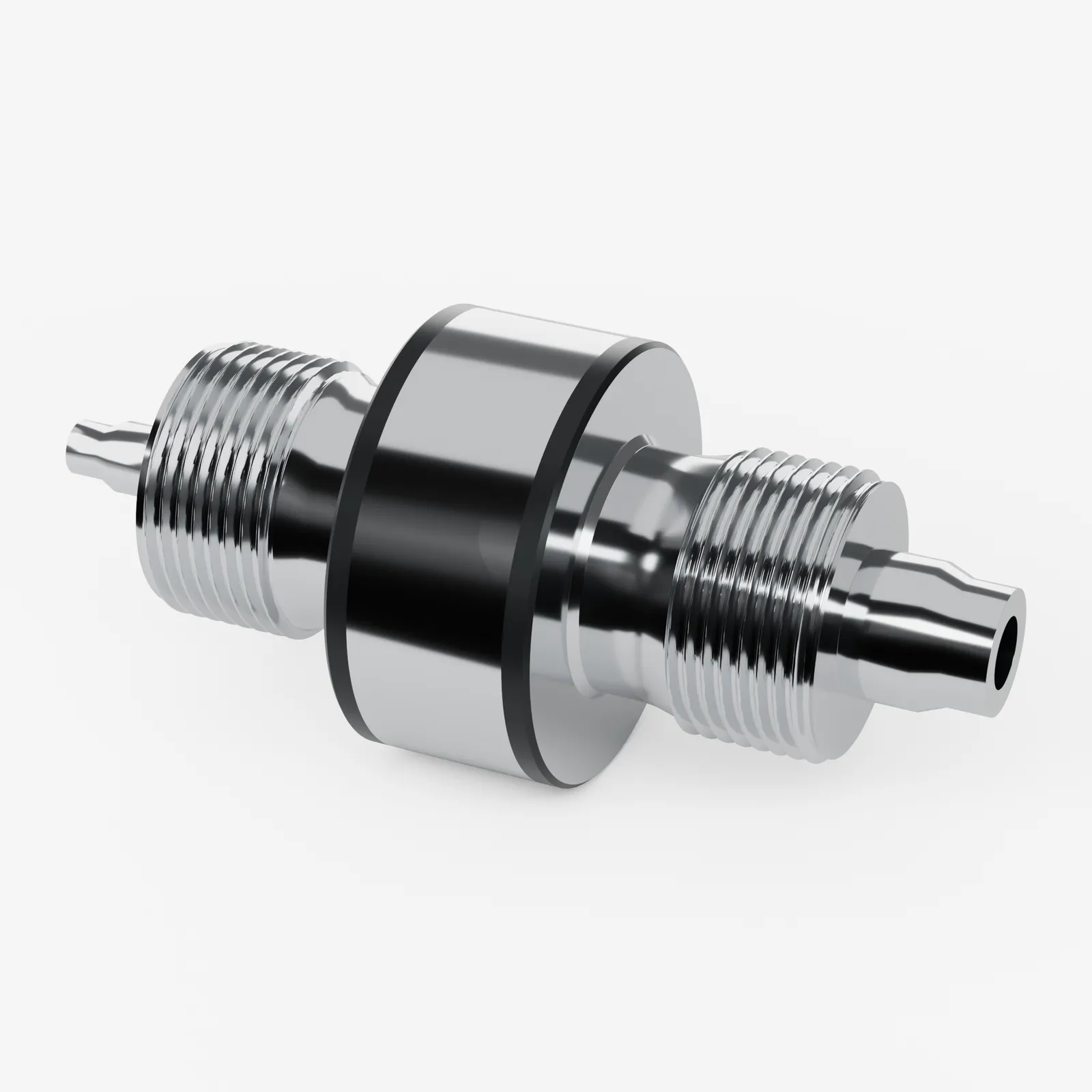 Raccord intermédiaire de restriction Ø0,6 en inox 316L, filetages M16 x 1 et embouts pour tuyau silicone