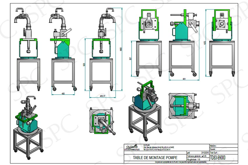 Assembly table for pumps